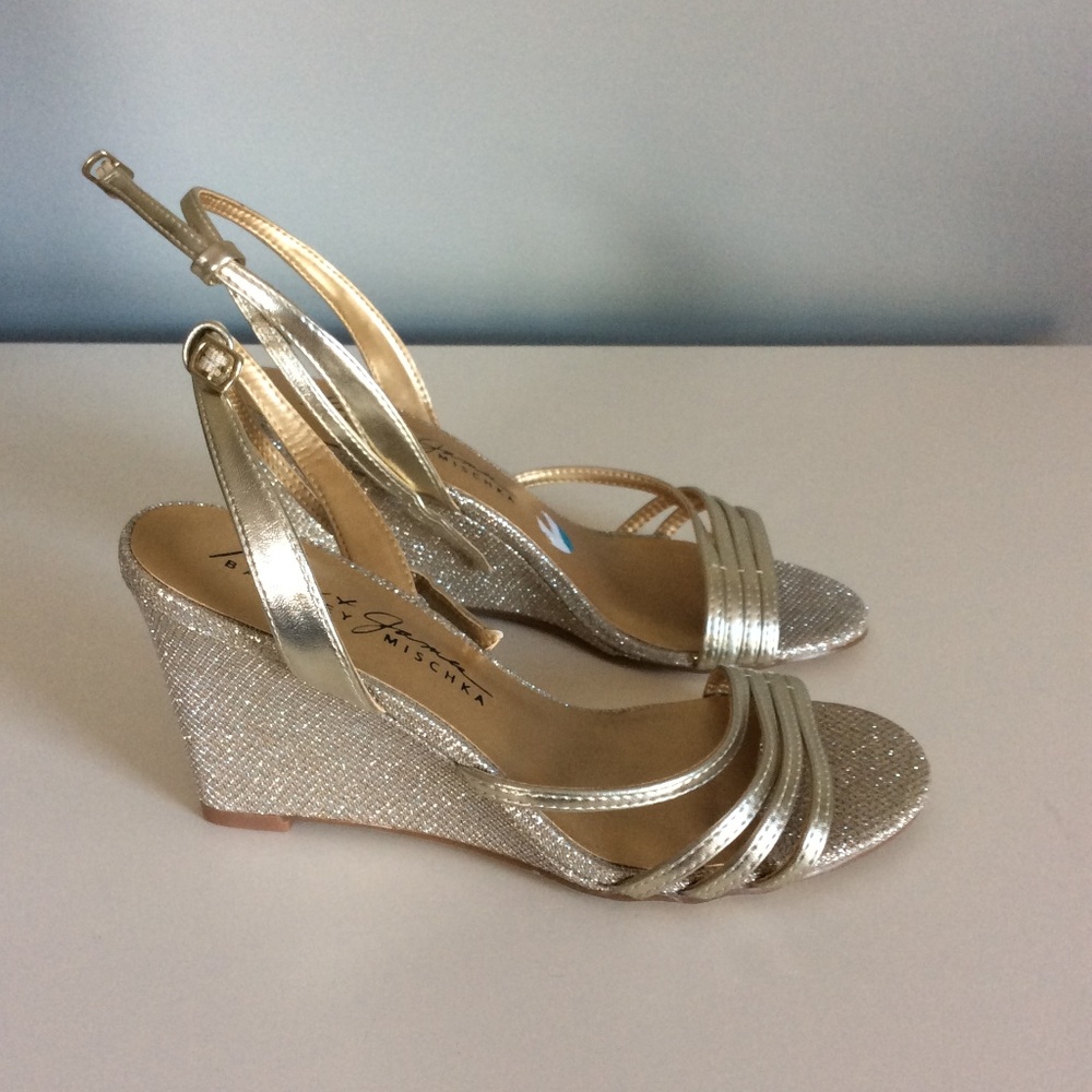 Mark & James for Badgley Mischka gold wedges